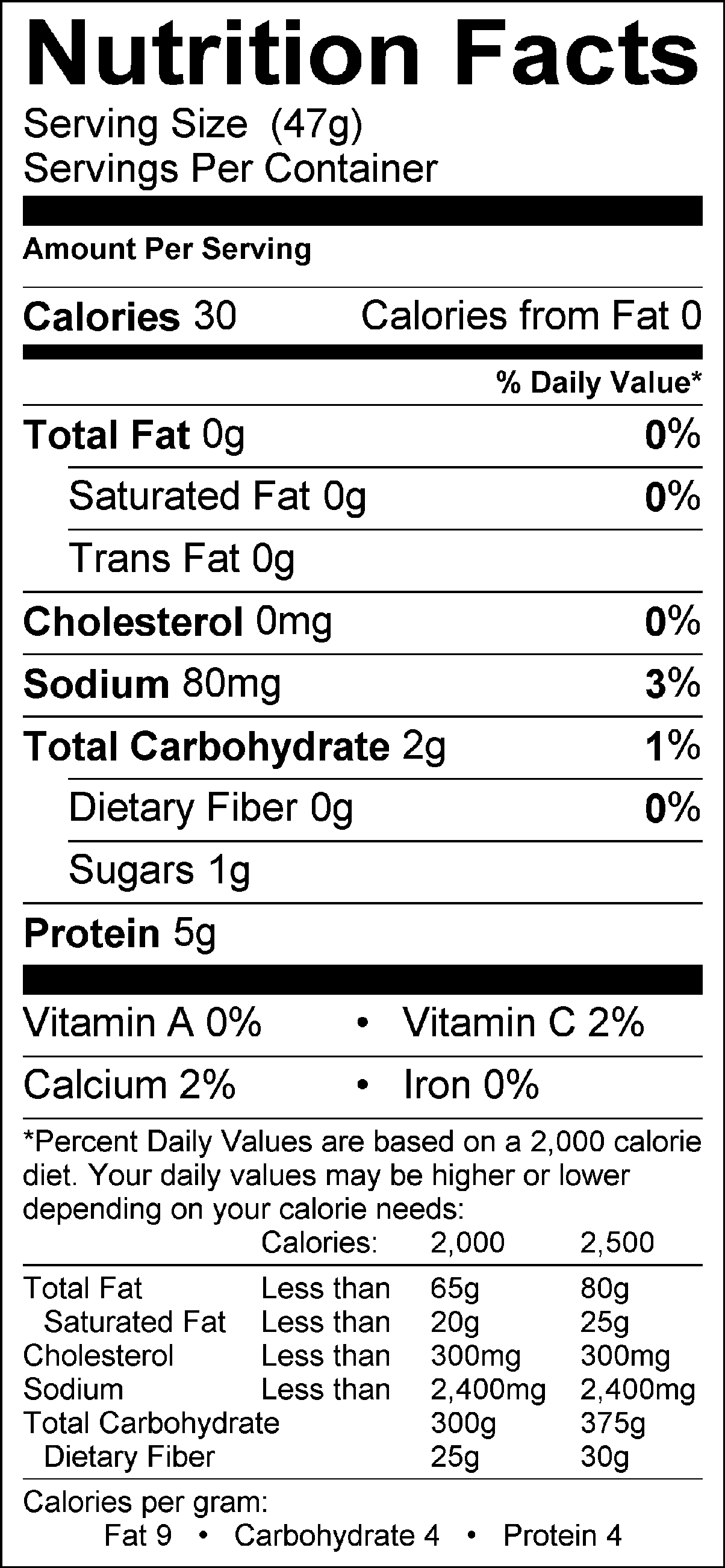 Dilly Dip Nutrition Label / Nutritional Info