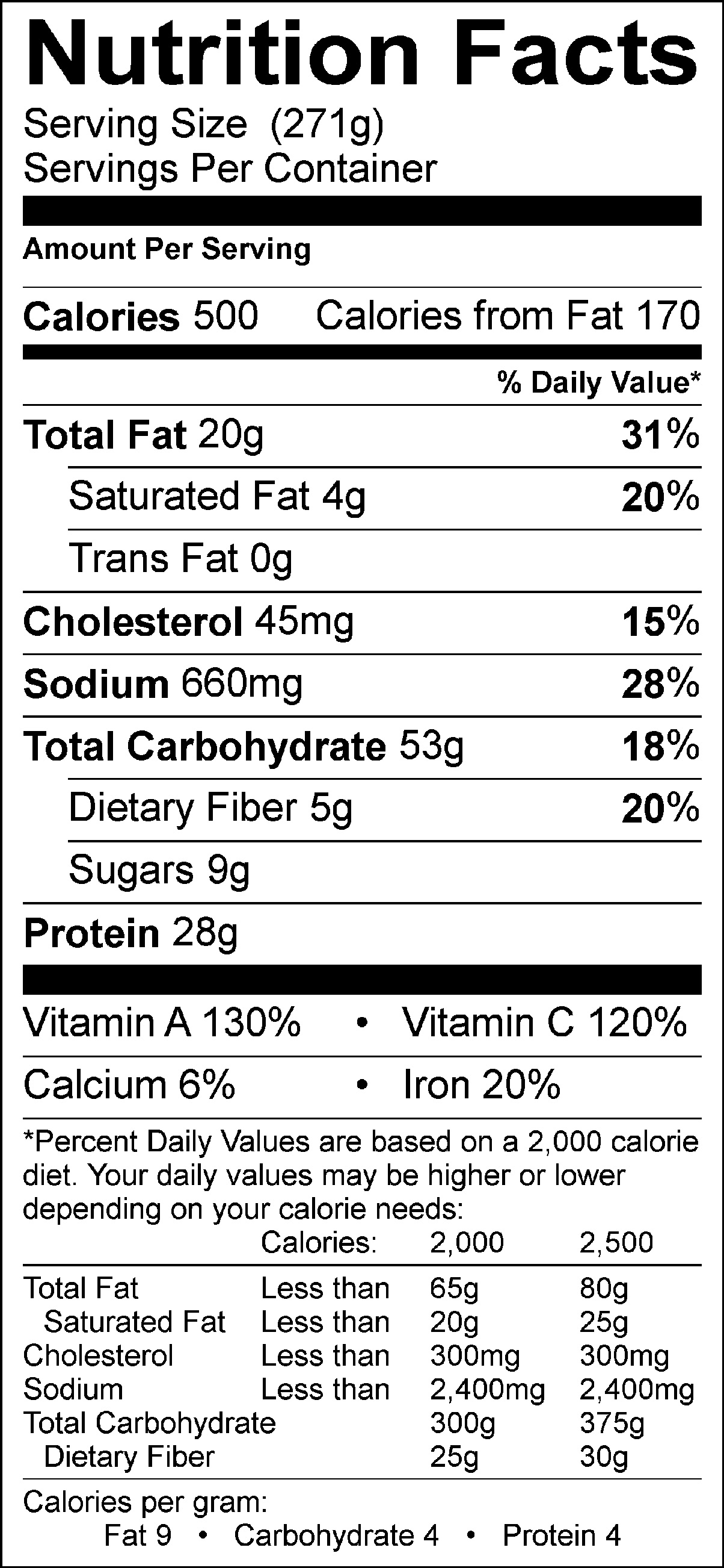 Beef Stir Fry Label Nutrition Label / Nutrition Facts